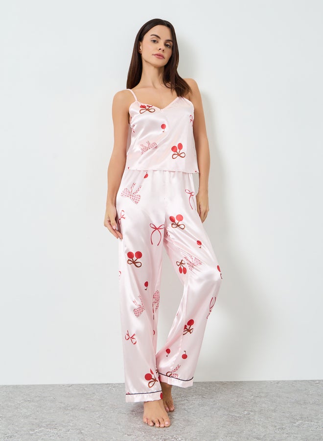 Take Two Women Bow Printed Cami Top and Pyjama Set - Image 5